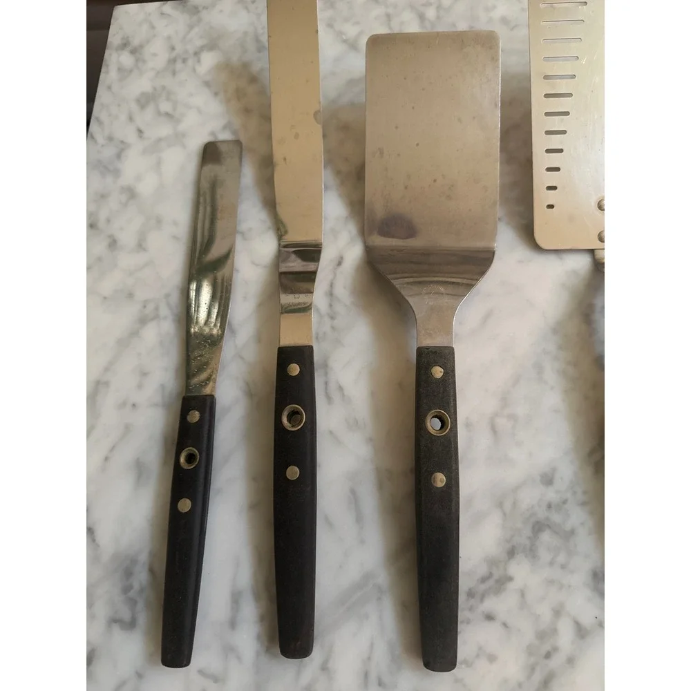 Vintage Flint Ekco Stainless Steel Kitchen Utensil Set 5pc Spatulas Fork USA MCM